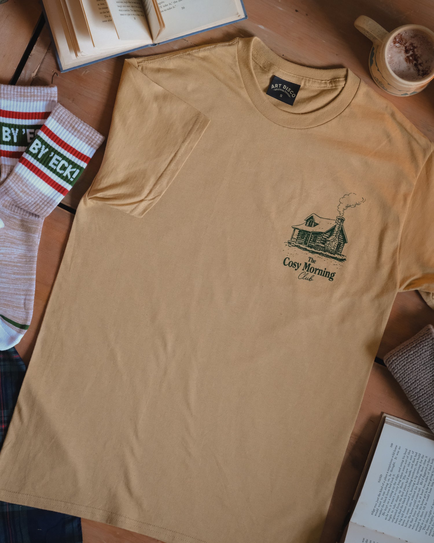 Cosy Morning Club T-Shirt with cabin and truck by Art Disco