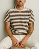 The Rover Striped Brown and White t-shirt by Art Disco in Whitby, North Yorkshire