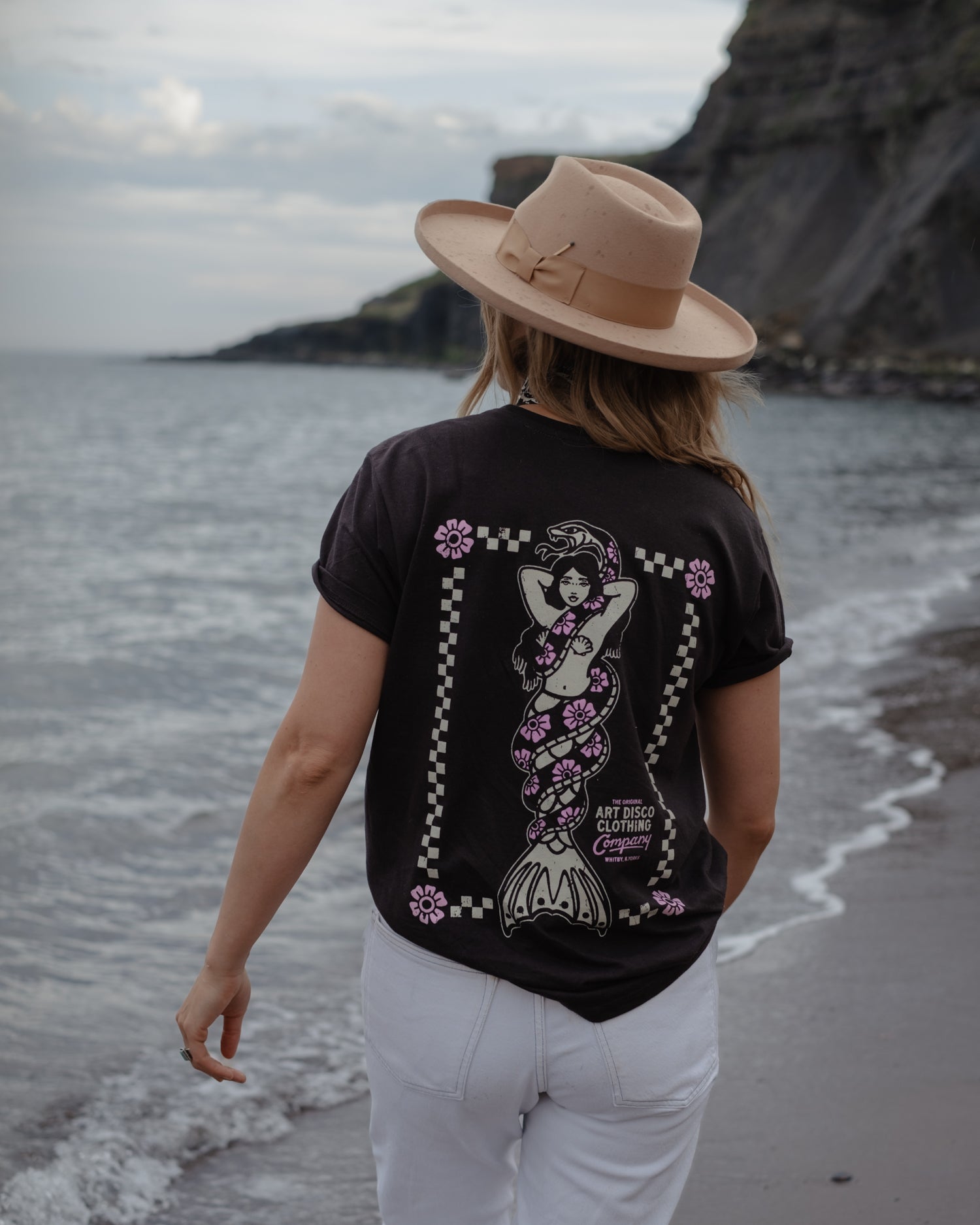 Snake & Siren Mermaid Black T-Shirt by Art Disco Original Goods