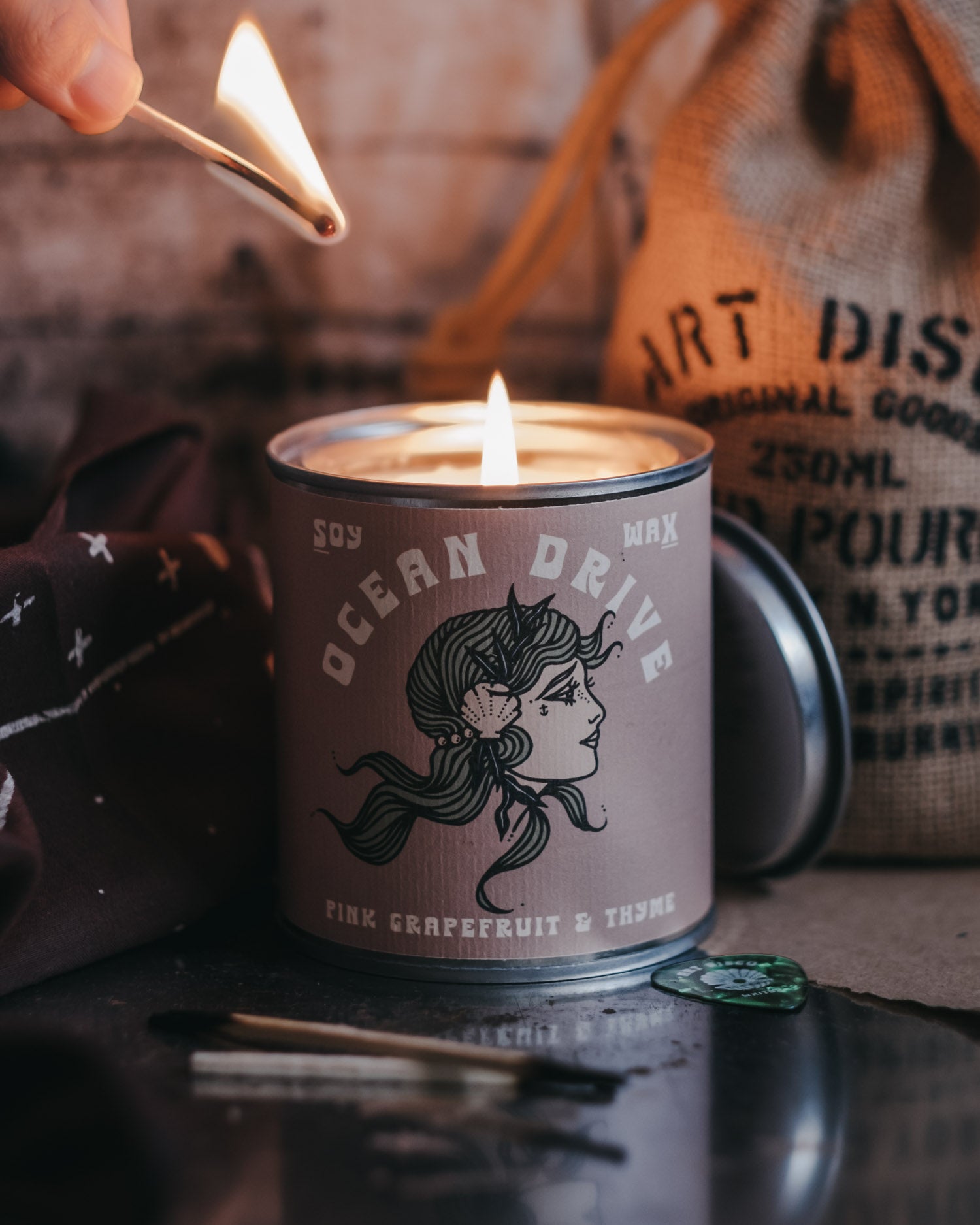 Ocean Drive Mermaid Pink Grapefruit, Thyme & Bergamot Soy Wax Candle by Art Disco Original Goods