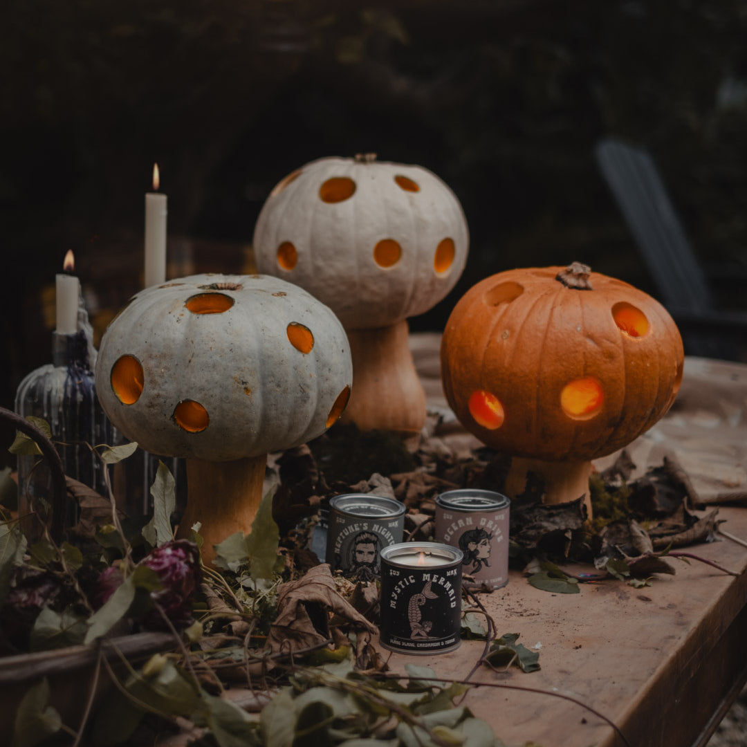 Toadstool & mushroom pumpkins for Halloween