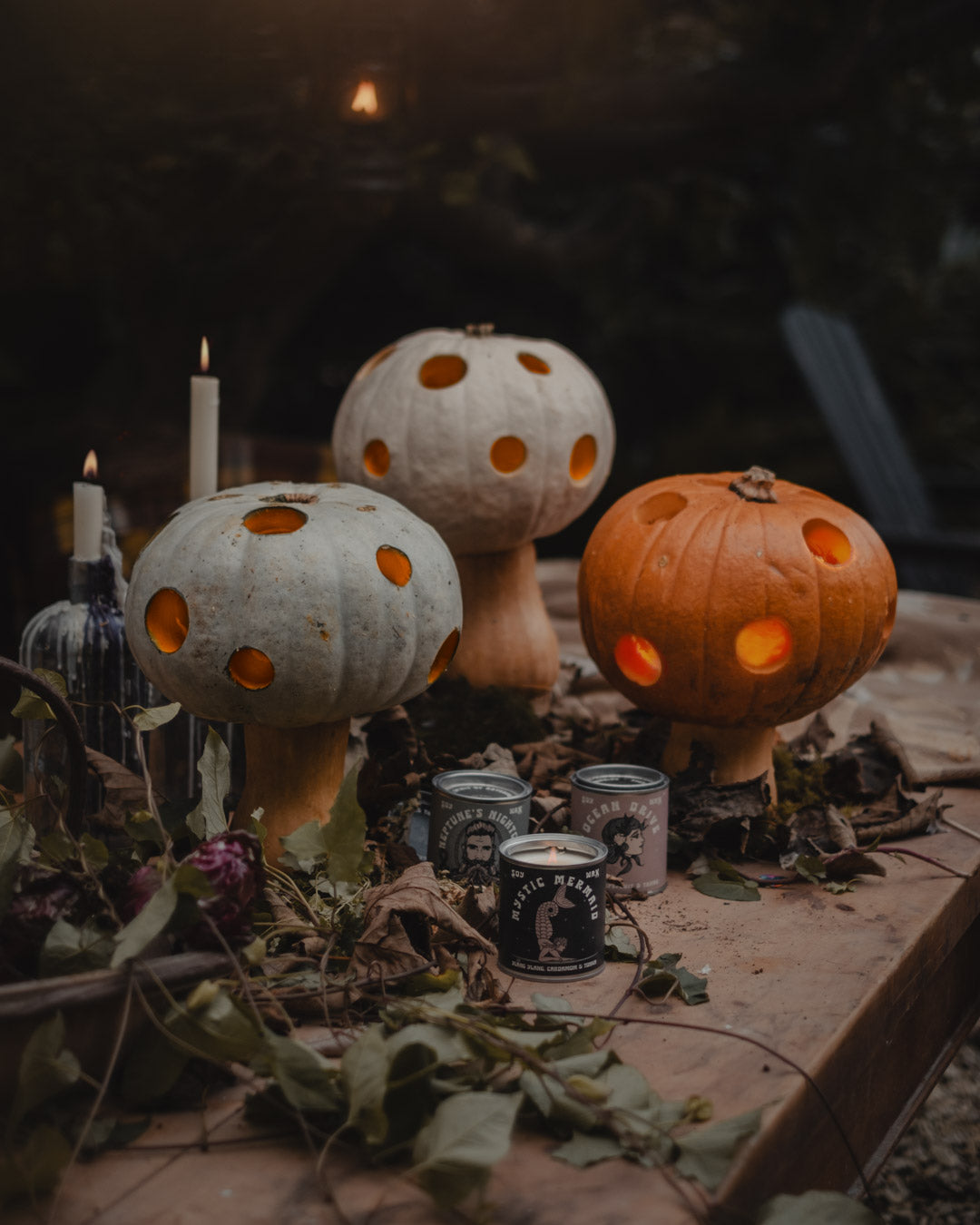 Toadstool & mushroom pumpkins for Halloween