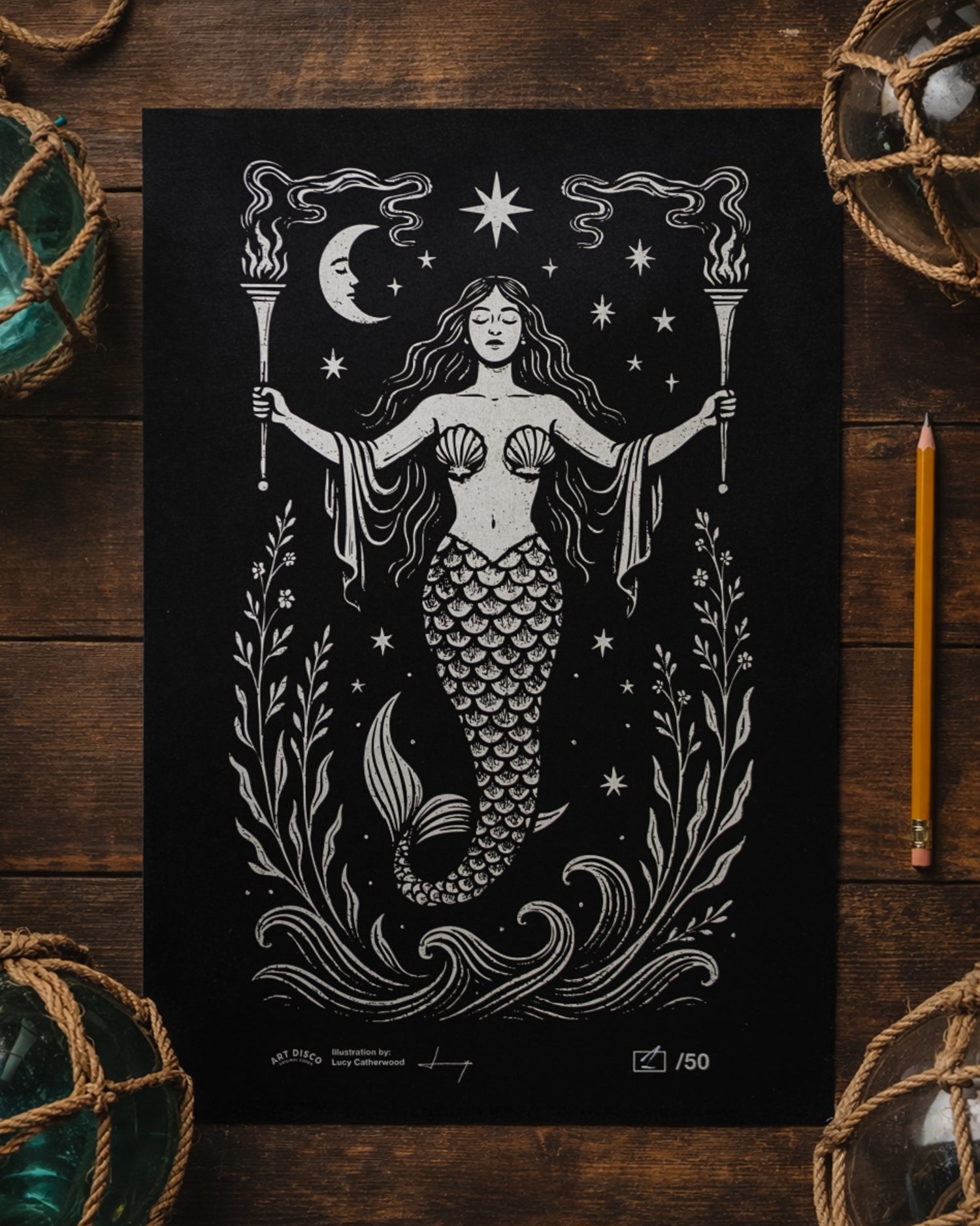 Limited Edition ‘Celestial Mermaid' A3 Print by Art Disco