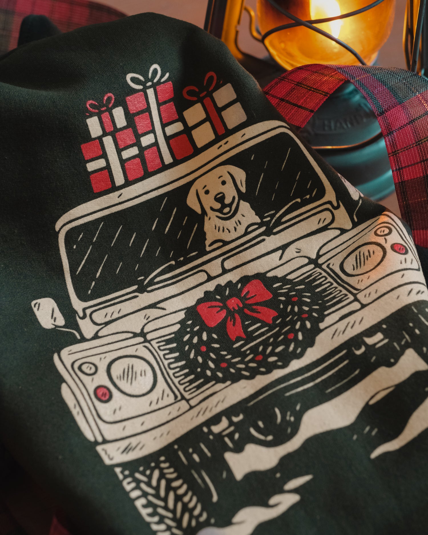 Driving Home For Christmas defender & puppy dog sweatshirt by Art Disco 