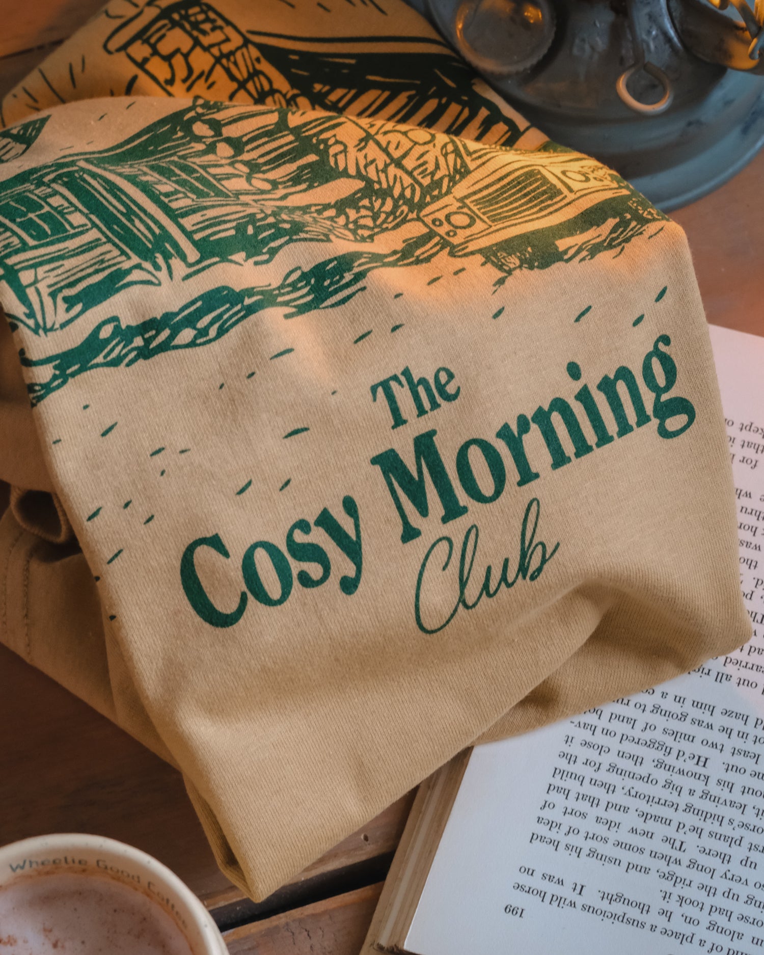 Cosy Morning Club T-Shirt with cabin and truck by Art Disco