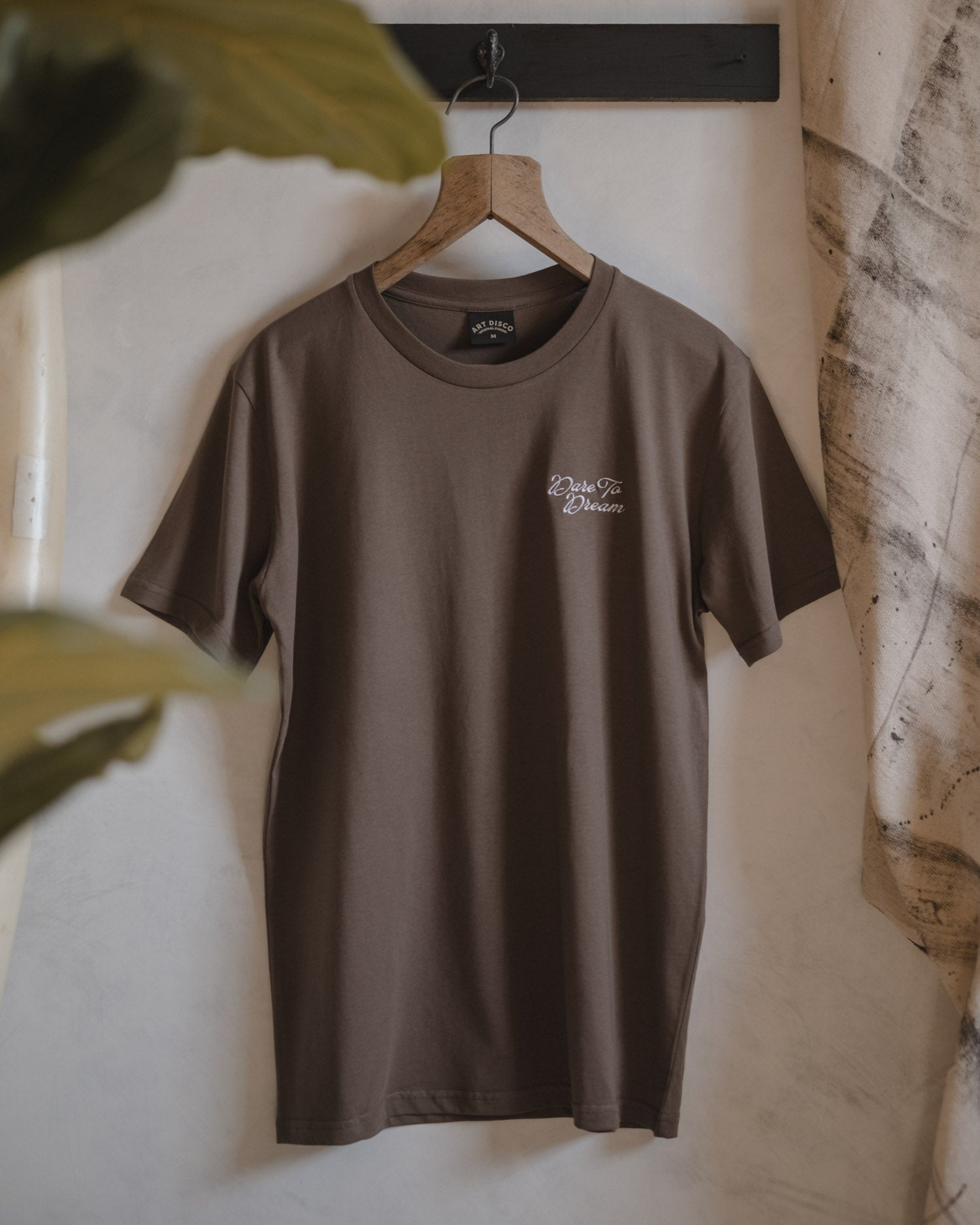 Dare to Dream mocha brown embroidered t-shirt by Art Disco Original Goods