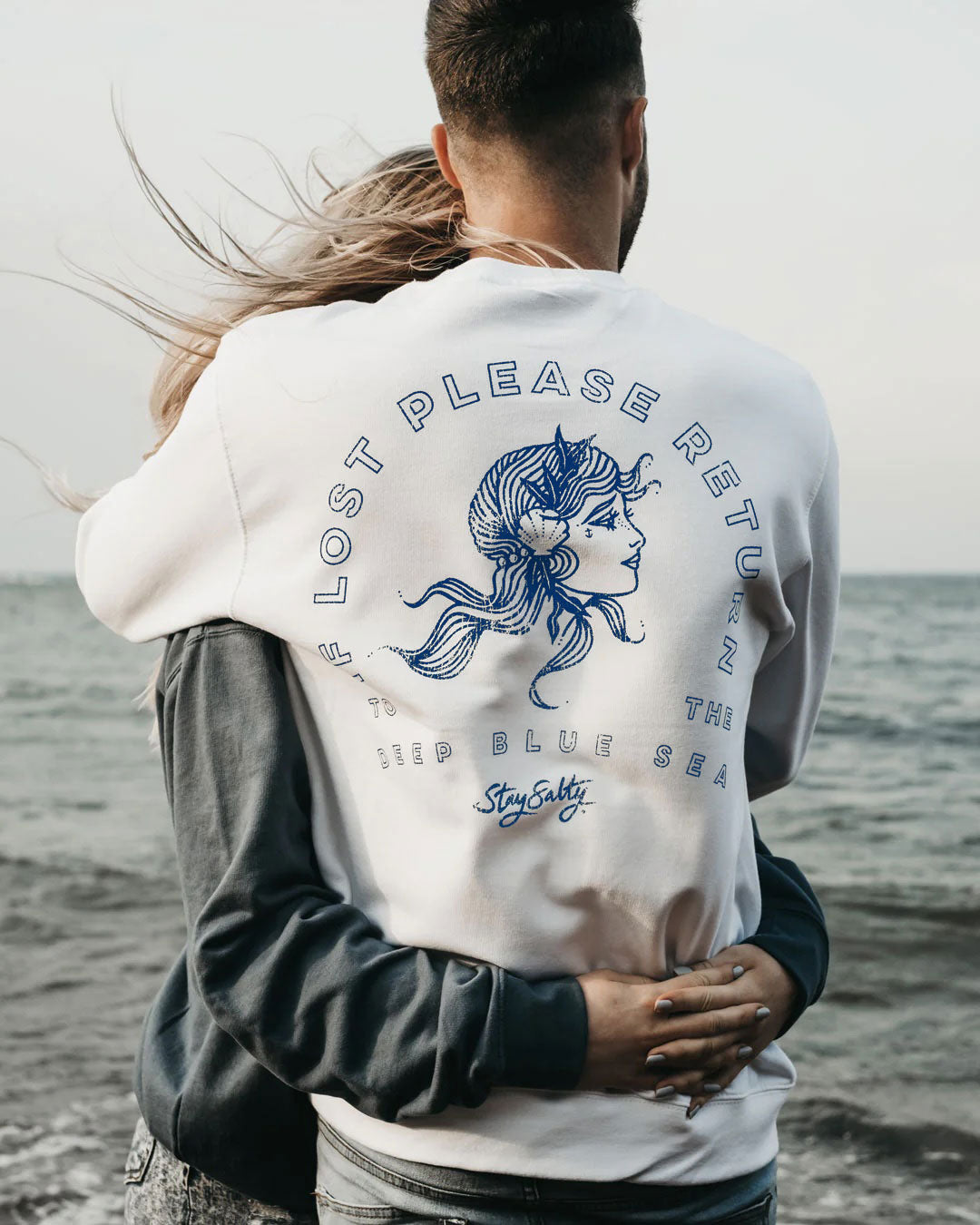 If Lost Please Return To The Deep Blue Sea Sweatshirt in White by ART DISCO Original Goods