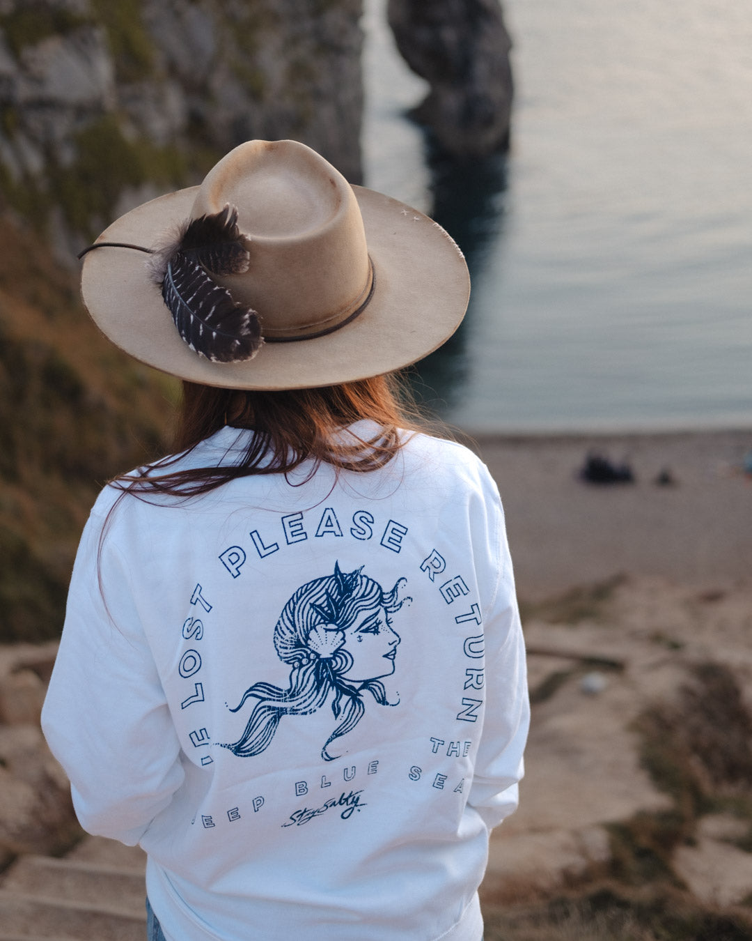 If Lost Please Return To The Deep Blue Sea Sweatshirt in White by ART DISCO Original Goods