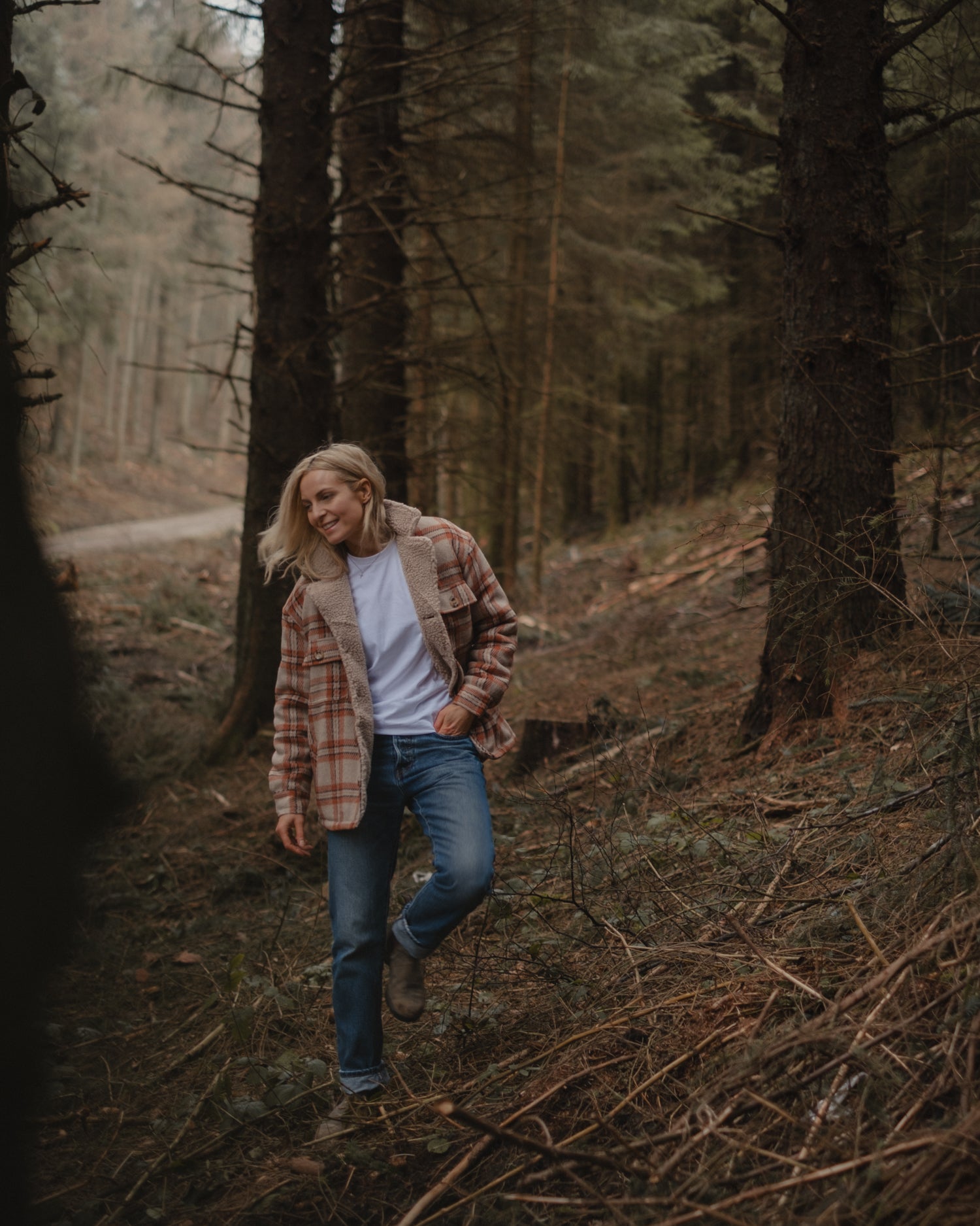 Oatmeal and Orange Plaid Sherpa Lumberjack Jacket by Art Disco