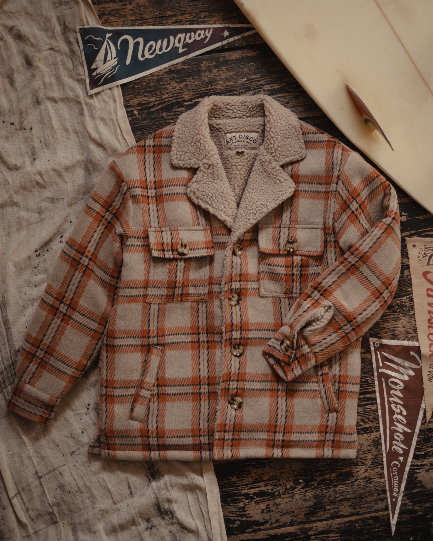 Oatmeal and Orange Plaid Sherpa Lumberjack Jacket by Art Disco