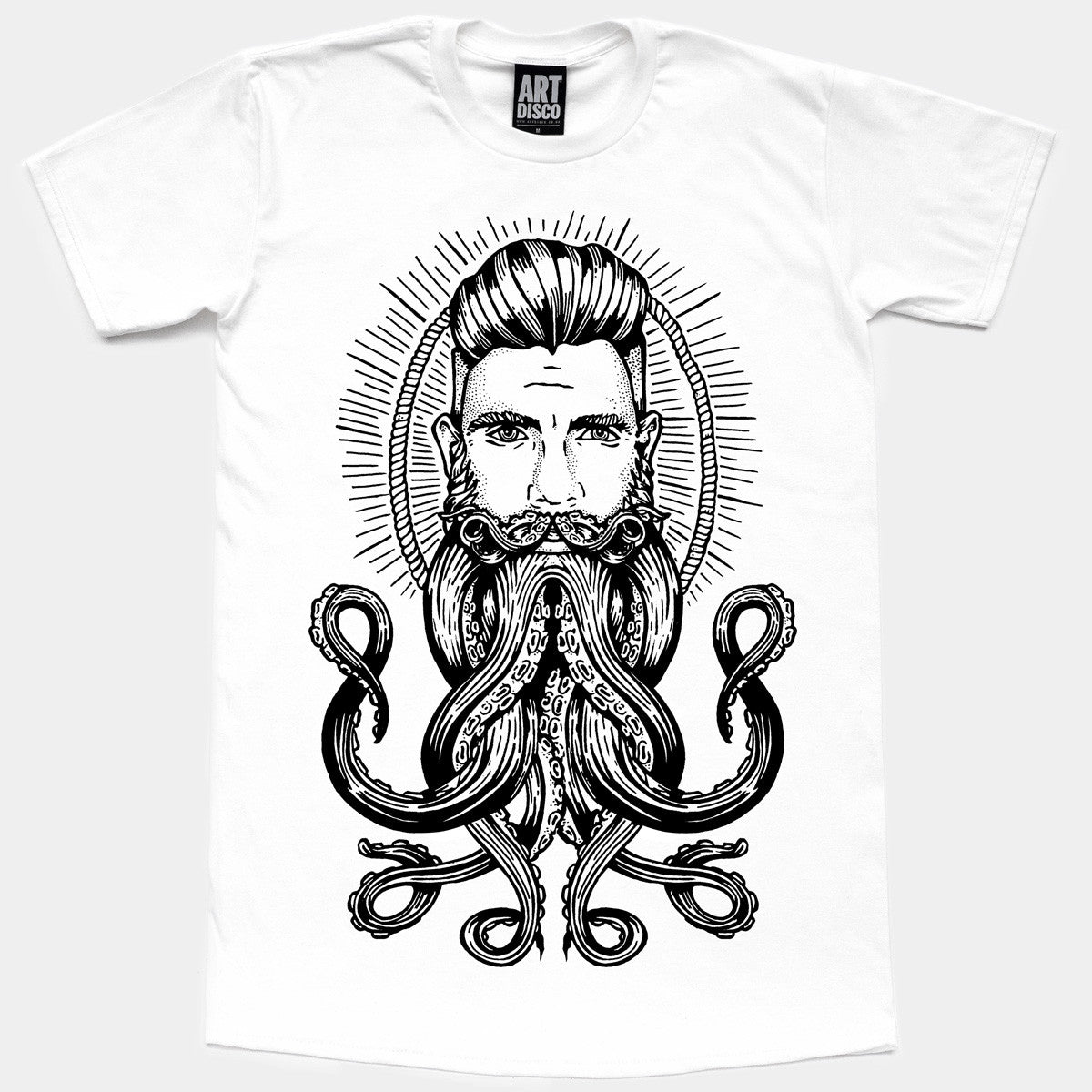 Hand Printed Neptune T-Shirt in White by ART DISCO