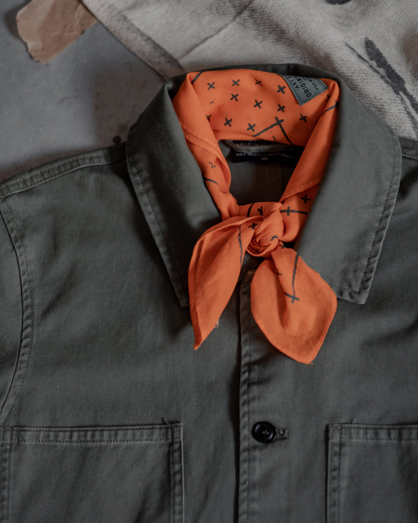 Hand-printed olive green chore jacket by Art Disco Original Goods