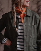 Hand-printed olive green chore jacket by Art Disco Original Goods