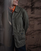 Hand-printed olive green chore jacket by Art Disco Original Goods