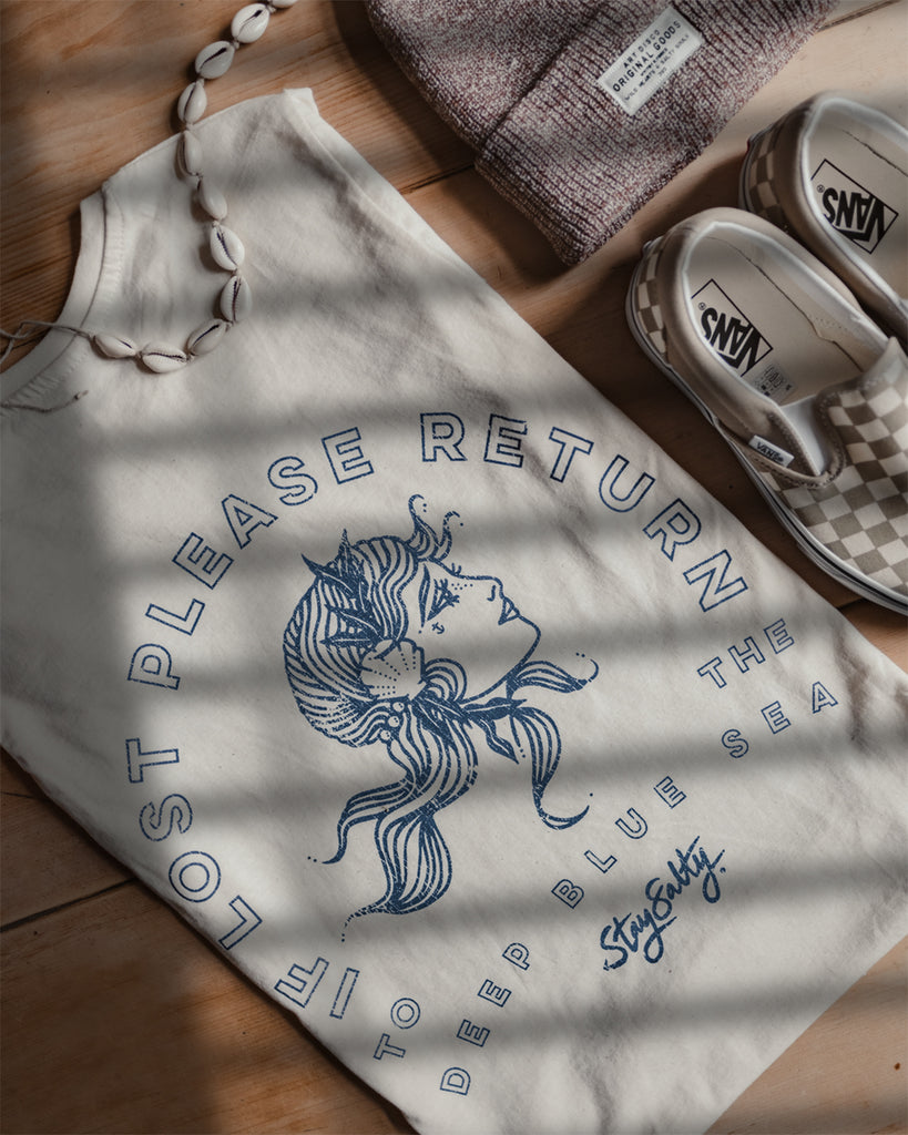 If Lost Please Return To The Deep Blue Sea T-shirt in Ecru by ART DISCO Original Goods
