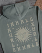 Inhale Exhale Green Hoody with sun moon and stars by ART DISCO Original Goods