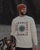Inhale Exhale cream sweatshirt with sun moon and stars design by ART DISCO Original Goods