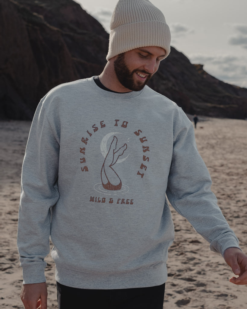 Sunrise to sunset grey wild swimming sweatshirt by ART DISCO Original Goods