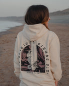 Surfing Siren cream hoody with long boarding mermaid on the back by ART DISCO Original Goods