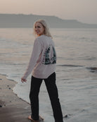 Surfing Siren Long Sleeve pink t-shirt with mermaid on back by ART DISCO Original Goods