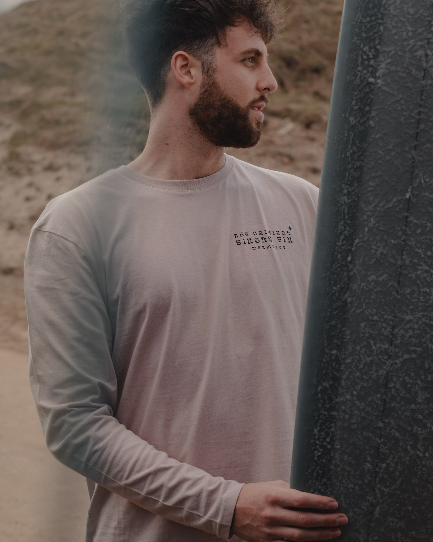 Surfing Siren Long sleeve t-shirt with mermaid and longboard on back by ART DISCO Original Goods